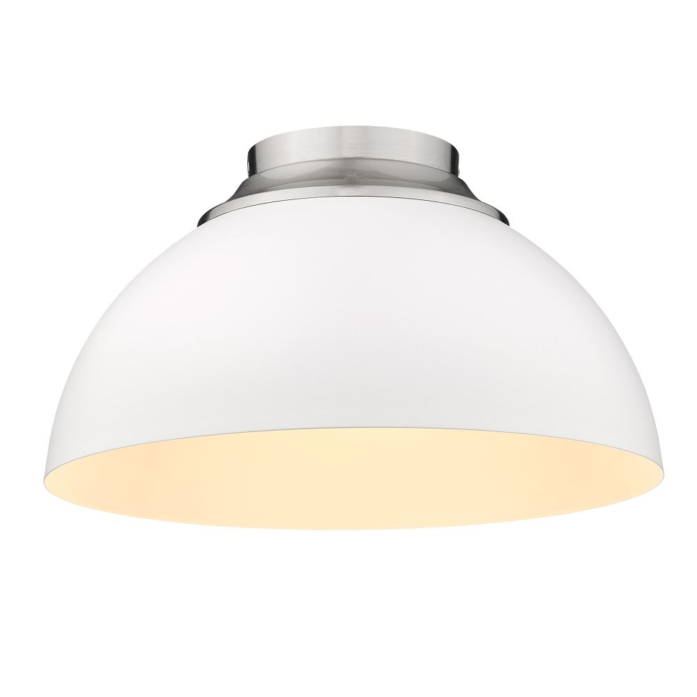 Golden Lighting 6956-FM PW-WHT Zoey Flush Mount in Pewter with Matte White Shade